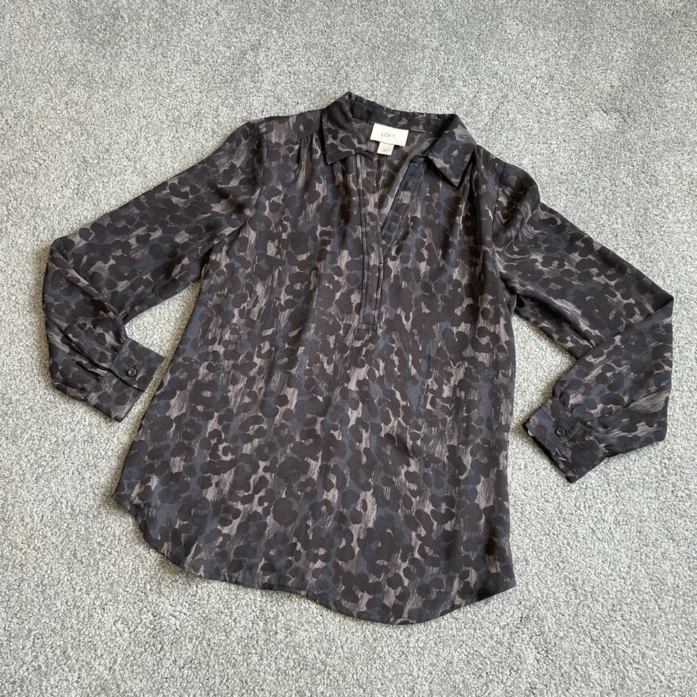 * LOFT Flowy Long Sleeve Office Blouse in Black and Gray Classy SP       - D1620